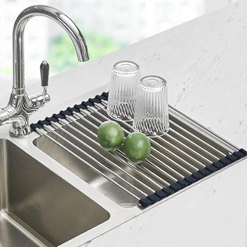 Seropy Roll Up Dish Drying Rack Over The Sink Drying Rack for Kitchen Counter, Rolling Dish Rack Over Sink Mat, Foldable Dish Drainer Stainless Steel Rack Kitchen Organization Gadgets 17.5"x11.8" - Image 1
