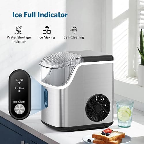 COWSAR Nugget Ice Makers Countertop Soft Chewable Pellet Ice Machine with Auto-Cleaning Function, 35Lbs/24H, Portable Ice Makers for Kitchen, Office, Home,Silver thumbnail 4
