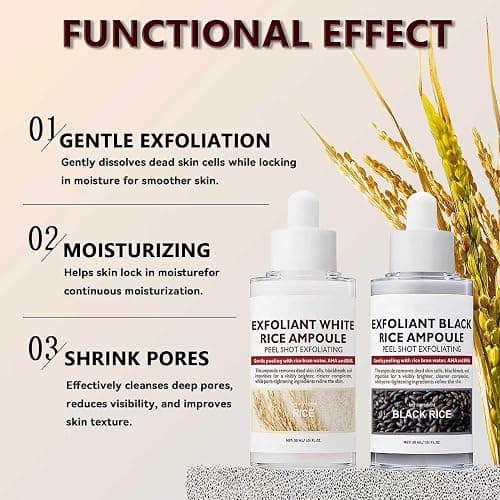 2PCS Rice Exfoliating Ampoule Set, Black & White Rice Peel Shot Glow Rice Ampoule Duo, Gentle Peel + Pore Minimizing & Deep Hydration for All Skin Types thumbnail 2