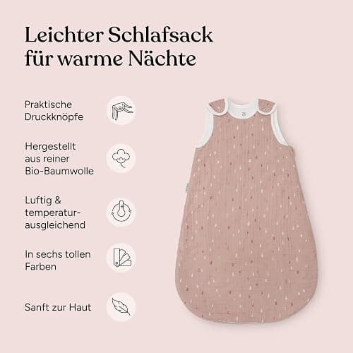 Ehrenkind® Baby Sommerschlafsack Rund Musselin | aus weicher OEKO-TEX zertifizierter Bio-Baumwolle | Sommer Baby Schlafsack Baby 1 TOG Gr. 50/56 Grau-Weiße Punkte - 50-56 - Grau-Weiße Punkte thumbnail 4