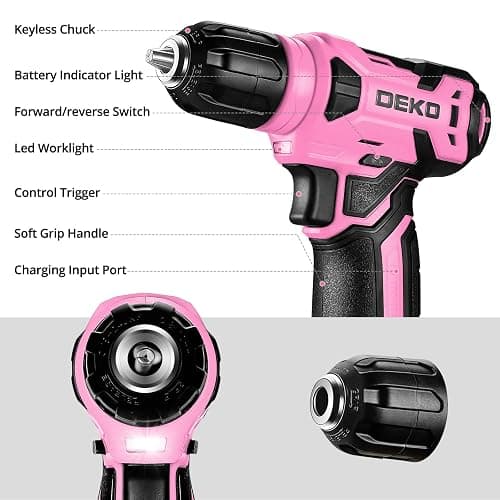 DEKOPRO Drill Set, Home Tool Set with 8V Pink Cordless Drill, Hand Tool Kit for Women, 126 pcs thumbnail 4
