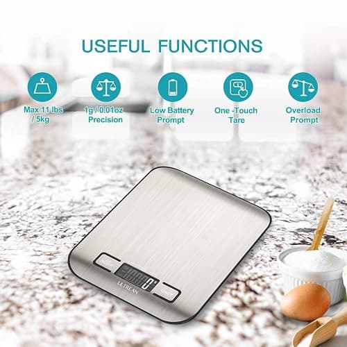 Ultrean Food Scale, Digital Kitchen Scale with LCD Display, Weight Grams and Ounces for Baking Cooking and Meal Prep, 6 Units with Tare Function, 304 Stainless Steel, 11lb (Batteries Included) thumbnail 3