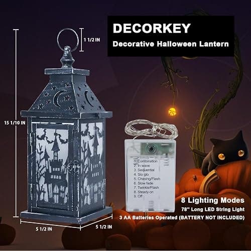 DECORKEY Halloween Decorations Indoor, 15" Decorative Haunted House Candle Lantern with 78" LED Lights(8 Modes), Hanging Spooky Halloween Lanterns for Outdoor Home Room Door Party Decor thumbnail 3