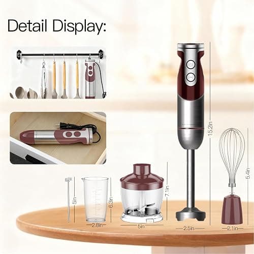 MegaWise Pro Titanium Reinforced 5 in1 Immersion Hand Blender, Powerful with 80% Sharper Blades, 12 Speed Corded Blender, Including 500ml Chopper, 600ml Beaker, Whisk and Milk Frother thumbnail 7