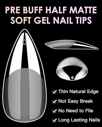 Soft Gel Nail Tips Medium Stiletto, 120PCS Pre Buff Full Cover Shaped Nail Extenison Tips Half Matte Gel Nail Tips BORNBYME thumbnail 2