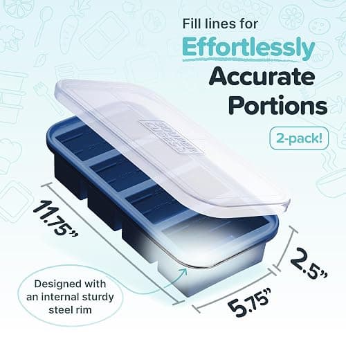 Souper Cubes 1 Cup Silicone Freezer Molds with Lids - Soup Cubes Freezer Tray with Lid - Perfect for Freezing Broth, Rice, Individual Portions, Meal Prepping and More - Blueberry - 2-Pack thumbnail 2