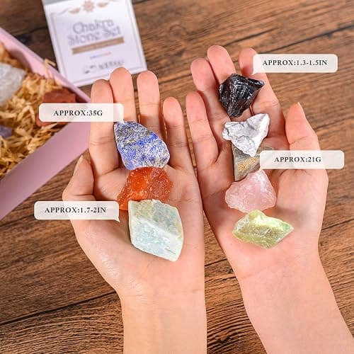AOOVOO 17Pcs Crystals and Healing Stones, 14Pcs Real Raw Chakra Stones Set, Selenite Charging Plate, Amethyst Necklace, Rose Quartz, Mothers Day Gifts, Gift Box, Guide for Beginners, Collection, Meditation, Yoga thumbnail 3
