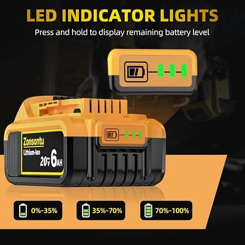Zonsontu 2Pack 20V 6.0Ah Max Battery Compatible with Dewalt DCB200 DCD/DCF/DCG Series Cordless Power Tools and Chargers(Non Original Battery) thumbnail 4