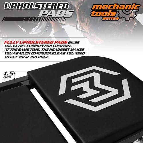 M-AUTO 40-Inch Folding Creeper Rolling Seat, All-in-One Adjustable Roller Garage Chair, Lay Down or Sit, 330LBS Capacity Under Car Roller Creeper with 6 Swivel Casters, Black thumbnail 8