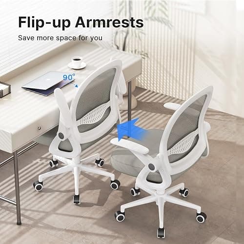 naspaluro Home Office Chair Ergonomic Desk Chair Swivel Computer Chair Mid-Back Mesh Chair with Flip-up Armrests and Lumbar Support for Home/Office - Gray thumbnail 4