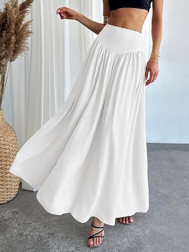 Milumia Women's Pleated Flowy Long Skirts High Waist Maxi Skirt with Pocket | Drop Waist Skirts, Boho, Ankle Length, Beach Cover Up, Vacation, Summer Fall, A-Line Skirt thumbnail 5