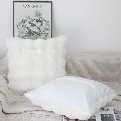 NIULAA Soft Fluffy Faux Fur Throw Pillow Covers 16x16 Cream White Set of 2 Luxury Thick Plush Cute Decorative Pillowcases for Sofa Couch Living Room thumbnail 2