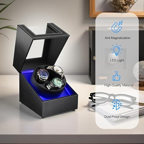 Anyasun Watch Winder for Automatic Watches,3 Watch Winder Box with LED Display, Ultra Quiet Japanese Motor,4 Rotation Modes,Watch Shark for Men & Women,USB-C Power thumbnail 8