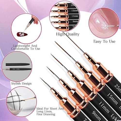 5pcs Nail Art Liner Brushes, Liner Brush For Nails Gel, Painting Art Design Brush Set Nail Dotting Drawing Tool For Long Lines, Thin Details, Fine Drawing Sizes 7/9/11/15/25mm（Black） thumbnail 3