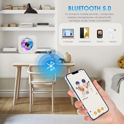 Gueray Portable CD Player with Bluetooth, Desktop CD Music Players for Home Built-in Double HiFi Sound Speakers, Support AUX&USB Headphone Jack, FM Radio Boombox, LCD Screen Display for Kids Gift thumbnail 2