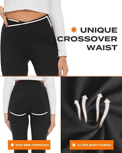 TNNZEET Black Flare Leggings for Women, Crossover Yoga Pants with Pockets Bootcut Flared Leggings thumbnail 3