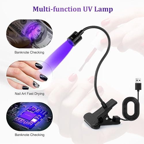 AiQInu Lampe UV Ongles Gel, LED Lampe Pose Americaine Ongle 3W, Ajustable Séchoirs à Ongles avec USB, avec Clip (Noir) thumbnail 2