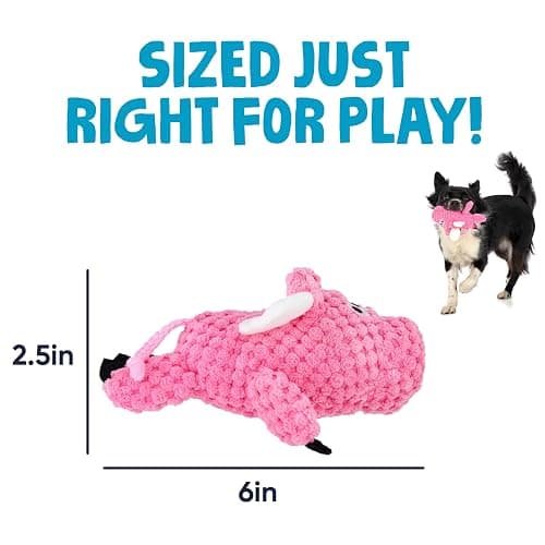goDog Checkers Just for Me Flying Pig Squeaky Plush Dog Toy with Chew Guard Technology, Durable Fabric & Squeaker for Active Play, Pink, Mini thumbnail 3