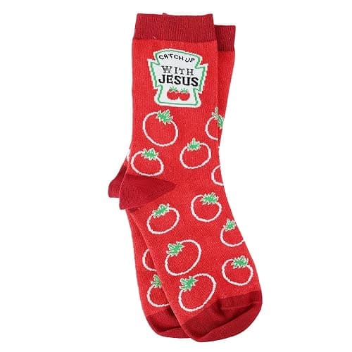 Kerusso - Catch Up With Jesus - Red Cotton Blend Women's Crew Socks, One Size Fits Most - Image 1