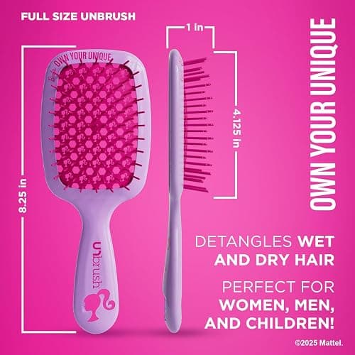 FHI Heat UNbrush Barbie Detangling Brush Duo - Own Your Unique - Purple | Original +Mini Size Pain-Free Brushing on All Wet or Dry Hair Types, Durable DuoFlex Anti-Static Bristles, Lightweight Handle thumbnail 5