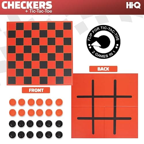 HI-Q Checkers & Tic-Tac-Toe Board Game Set – Classic Strategy for Kids & Family – Features Interlocking Stacking Pieces & Folding Board – Ages 6+ thumbnail 5
