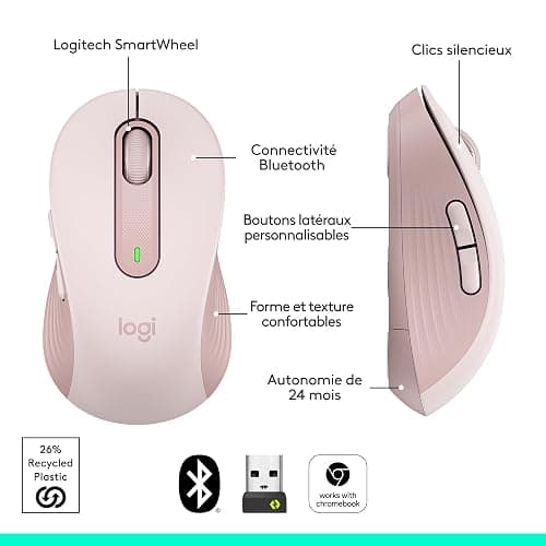 Logitech Signature M650 Souris sans fil - Pour Mains de Petites & Moyennes Tailles, Pile 2 ans, Clics Silencieux, Boutons de Côtés Programmables, Bluetooth, PC/Mac/Multi-Device/Chromebook - Rose thumbnail 8