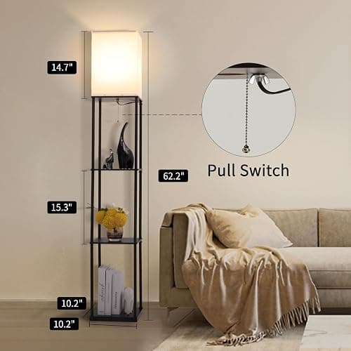 Gupuzm Floor Lamp with Shelves, Modern Square Standing Lamp with 3 Color Temperature Bulb, Corner Display Bookshelf Lamp for Living Room, Bedroom and Office (Black) thumbnail 4