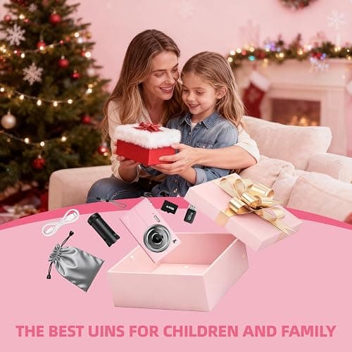 Digital Camera for Kids & Beginners 64GB SD Point and Shoot Digital Cameras | Compact pink digital camera & vlogging camera for kids. Durable drop-resistant design with tripod & 16X zoom for travel. thumbnail 7