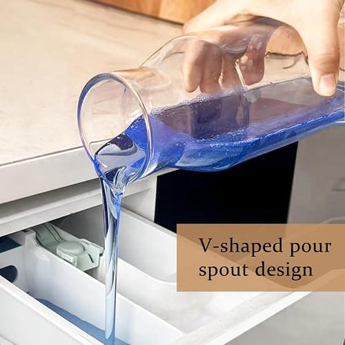 Glass Laundry Storage Containers Set, 4 Pack Liquid Detergent Dispenser with Cork Lid & Laundry Room Organization Jar with Acacia Lid, Fabric Softener Dispenser Bottles and Powder Detergent Organizer thumbnail 7