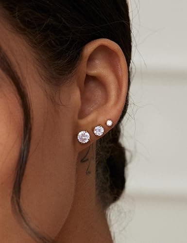 6 Pairs Stud Earrings Set, Hypoallergenic Cubic Zirconia 316L Earrings Stainless Steel CZ Earrings 3-8mm thumbnail 5