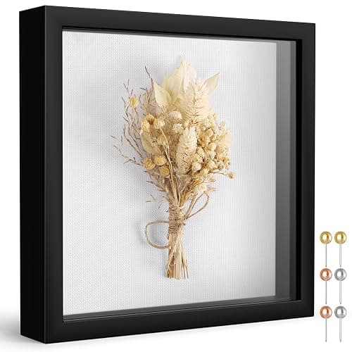 Califortree 8x8 Shadow Box Frame with Soft Linen Back - Push Pins Included, Memory Box Display Case for Flower, Tickets and 3D Items, Black - Image 1