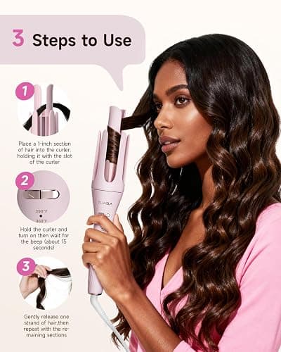 TSUYAGLA 5 in 1 Automatic Curling Iron Set with 3 Interchangeable Barrels | Rotating Hair Curler with 1, 1.25 and 1.5 Inch Curling Wands, Hair Crimper, Straightening Brush, Dual Voltage, Gift for Her thumbnail 9
