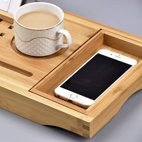 Sen Yi Bao Luxury Bamboo Bathtub Tray - Wooden Expandable Caddy with Book, Tablet, Wine Holder - Gift Idea thumbnail 9