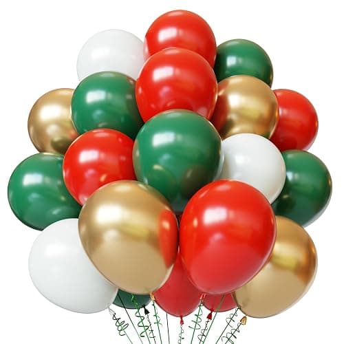 Christmas Balloons, 50pcs 12 inch Red White Green Gold Balloons for Christmas Theme Party Supplies Birthday Party Decorations - Image 1