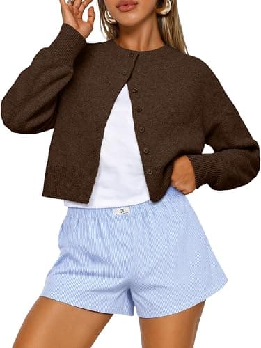 Trendy Queen Cropped Cardigan Sweaters for Women Lightweight Crop Knit Y2k Fall Outfits Fashion Clothes 2025 - Image 1
