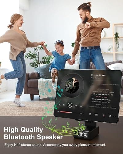 Gifts for Men Cell Phone Stand with Wireless Bluetooth Speaker and Wireless Charger, Phone Charger Stand with Digital Alarm Clock for iPhone, Birthday Gifts for Men,Boyfriend,Dad,Women,Christmas thumbnail 7