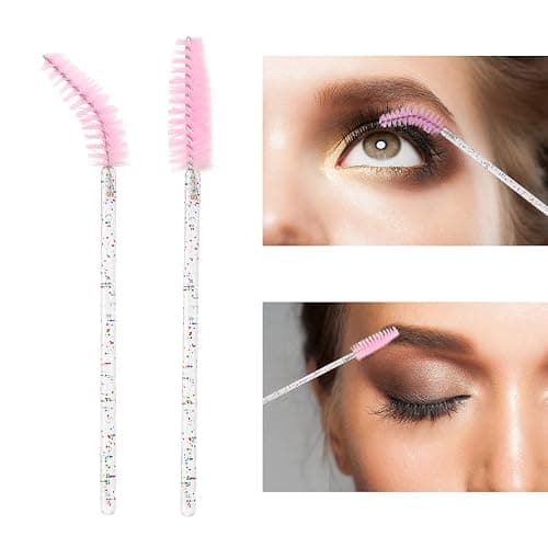 BTYMS 100 Pieces Crystal Eyelash Mascara Brushes Spoolie Brush Lash Wands Applicator Disposable Eyebrow - Light Pink thumbnail 4