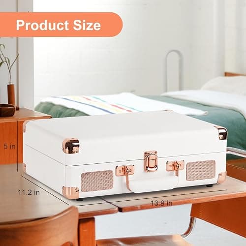 3-Speed Vinyl Record Player Turntable Portable Suitcase with Bluetooth, Rechargeable Battery, Aux/RCA/Headphone Jacks, Compact Retro Design for Vinyl Lovers thumbnail 6