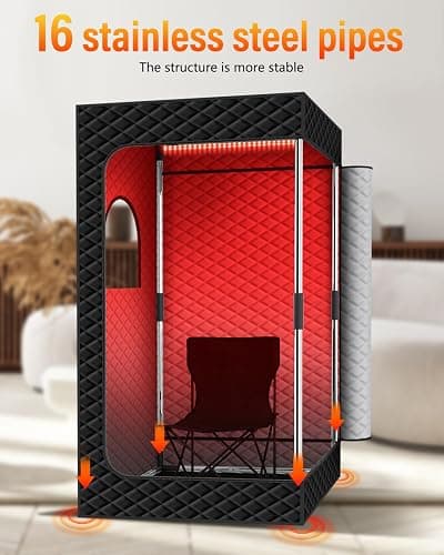 KASUE Portable Steam Sauna Tent for Home, Infrared Sauna with 3L Steamer, 9 Temp Levels & 99 Min Timer, 5-Layer Waterproof Insulated, Folding Chair Included, Indoor Spa (Light Black) thumbnail 5