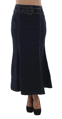 Womens Plus Size Trumpet Mermaid Front Belted Flare Long/Short Denim Skirt thumbnail 2