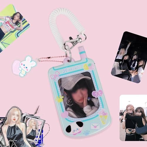 Kpop Photocard Holder with Keychain Cute Pendant 3 inch Idol Album Photo Card Sleeves ID Bus Bank Credit Card Protector for Student Kpop Fan (Green) thumbnail 6