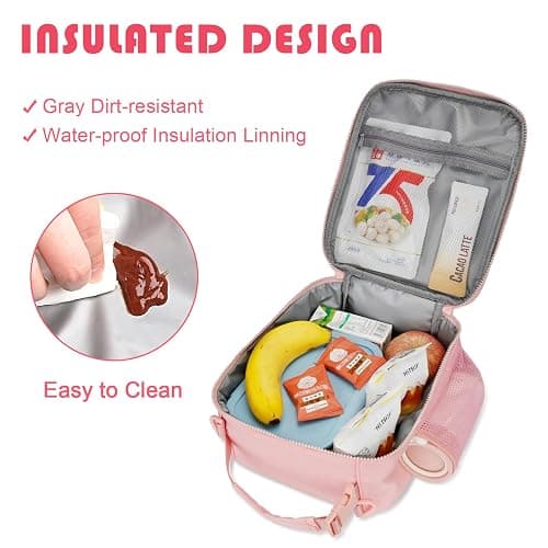 CLOUDWINGS Initial Insulated Lunch Bag for Girls Kids, Back to School Gift, Reusable Leak-proof Lunch Box with Adjustable Strap for School Daycare Travel Picnic (Pink,A) thumbnail 5
