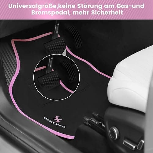 WOLTU Autofußmatten-Set mit 4 Matten universelle Allwetterfußmatten mit Stickerei Autoteppich gegen Wasser rutschfeste Absatzschoner aus Teppichmaterial Schwarz Rosa thumbnail 2