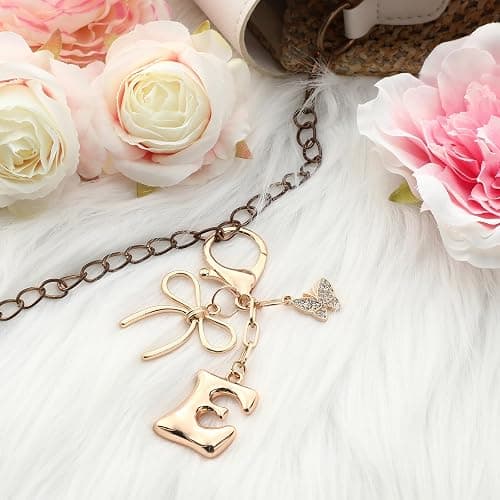Sylixonae Bubble Initial Keychain with Bow & Butterfly - Gold Letter Bag Charms for Women, Cute Purse Handbag Accessories thumbnail 4