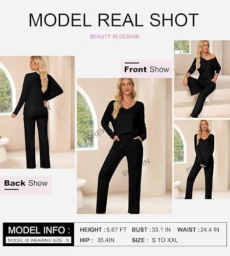 SHEWIN Women's Pajama Sets Long Sleeve Short Sleeve 2 Piece Lounge Sets Ribbed Knit Sweater Sleepwear thumbnail 4