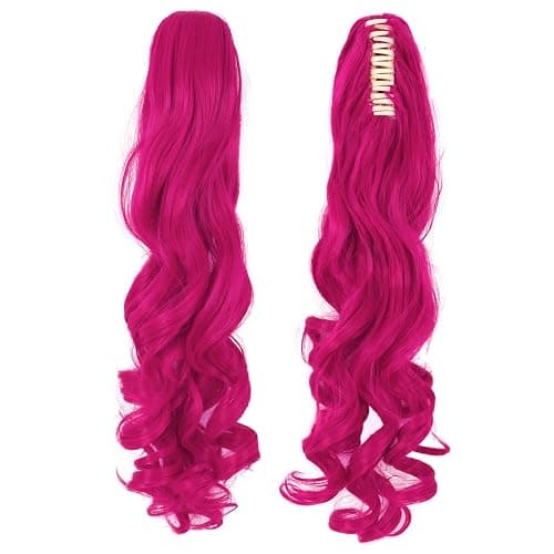 MapofBeauty Lolita Long Curly 2 Ponytails Clip on Cosplay Wig, Hot Pink | Wig 28 Inch/70 cm, Ponytail: 20 Inch/52 cm thumbnail 6