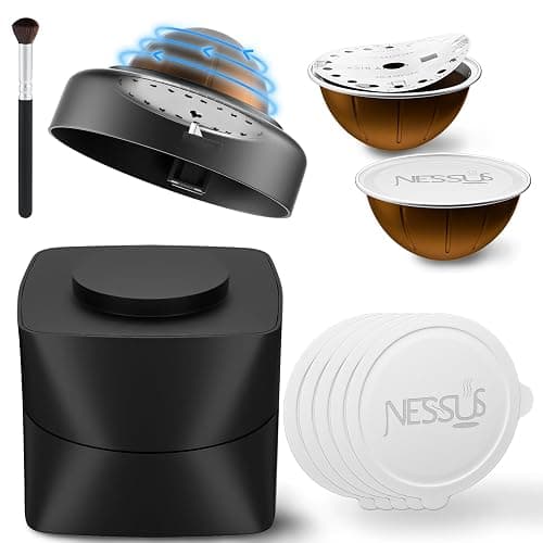 NESSUS Reusable Vertuo Pods Refill Kit, Lid Easy Remover for Vertuo Seal, 100PCS Aluminum Foil Lids for Nespresso Vertuo Pods, Tamp & Press Refillable Vertuo Capsules Holder and Brush - Image 1