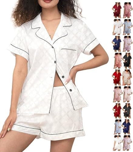 WJing Yi Jia Womens Silk Satin Pajamas Loungewear Two-Piece Sleepwear Button-Down Floral Pj Set XS-4XL thumbnail 6