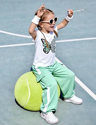 EuquixZeph Girls 2 Piece Outfits Kids Short Sleeve T-Shirt Top Cargo Pants Sweatsuit Tracksuit Jogger Sweatpants Sets 4-13Y thumbnail 4
