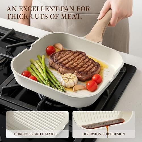 Kikcoin 16Pcs Pots and Pans Set Nonstick Ceramic Cookware Sets Induction Kitchen Cooking Set Non toxic Healthy Non Stick w/Grill Pan,Saute Pan, Ceramic White thumbnail 5
